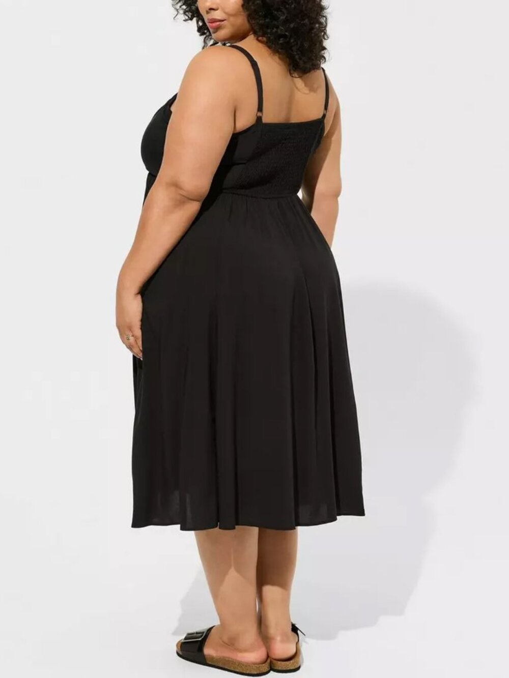 NWT Plus Size Torrid 4 Solid Black Challis Sweetheart Midi Dress - Picture 2 of 7
